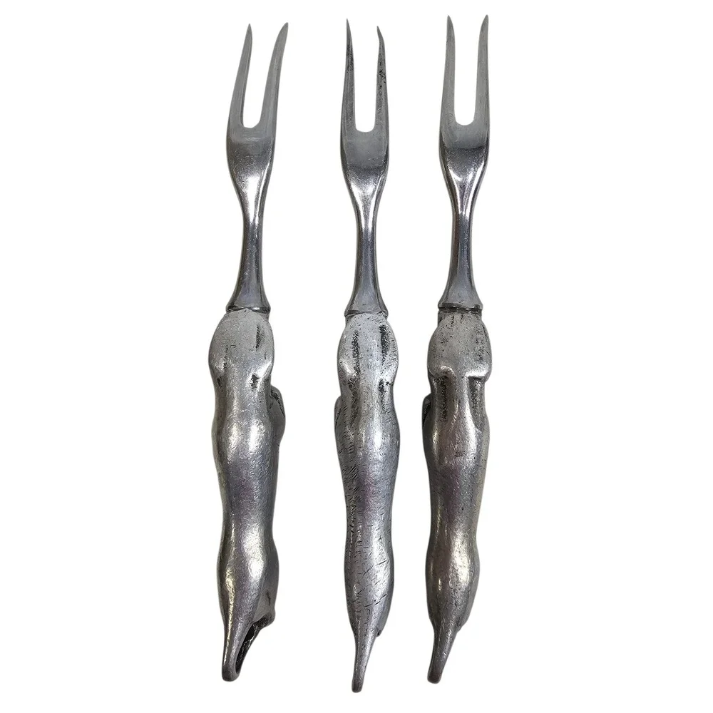 Vintage Bruce Fox Solingen Chrome Steel‎ Charging Bull Knife and Fork Set 6pc